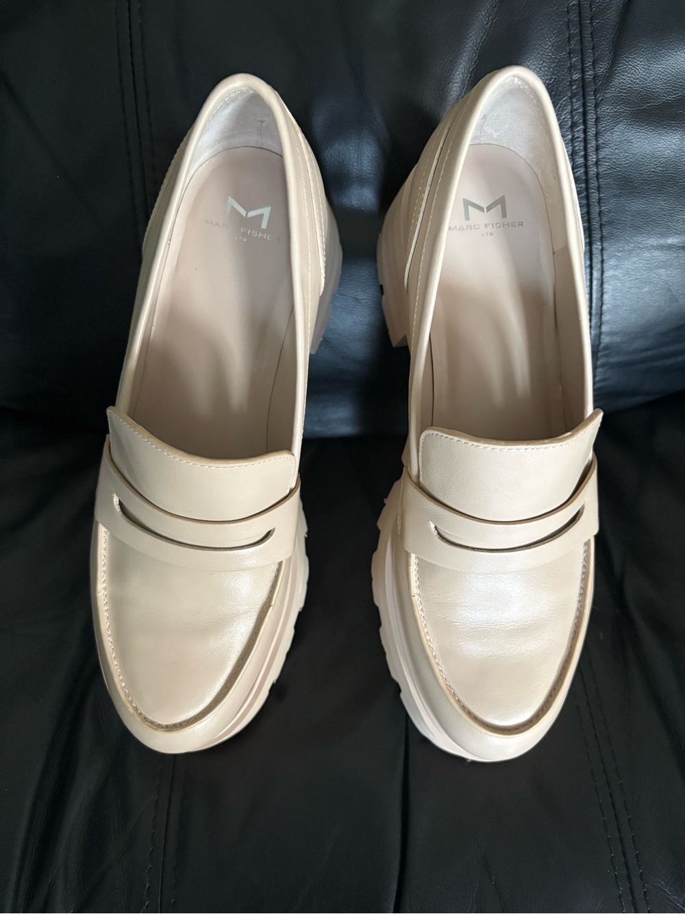Marc Fisher Latika Cream Platform Penny Loafers